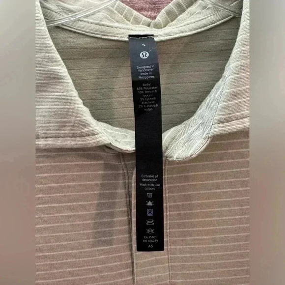 Lululemon Men’s Evolution Short Sleeve Polo Shirt Size Small Stripe Green White - Picture 3 of 7
